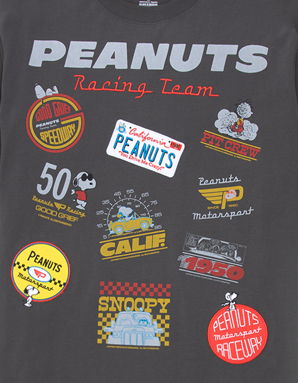 RSQ x Peanuts Racing Mens Boxy Tee - DARK GRAY