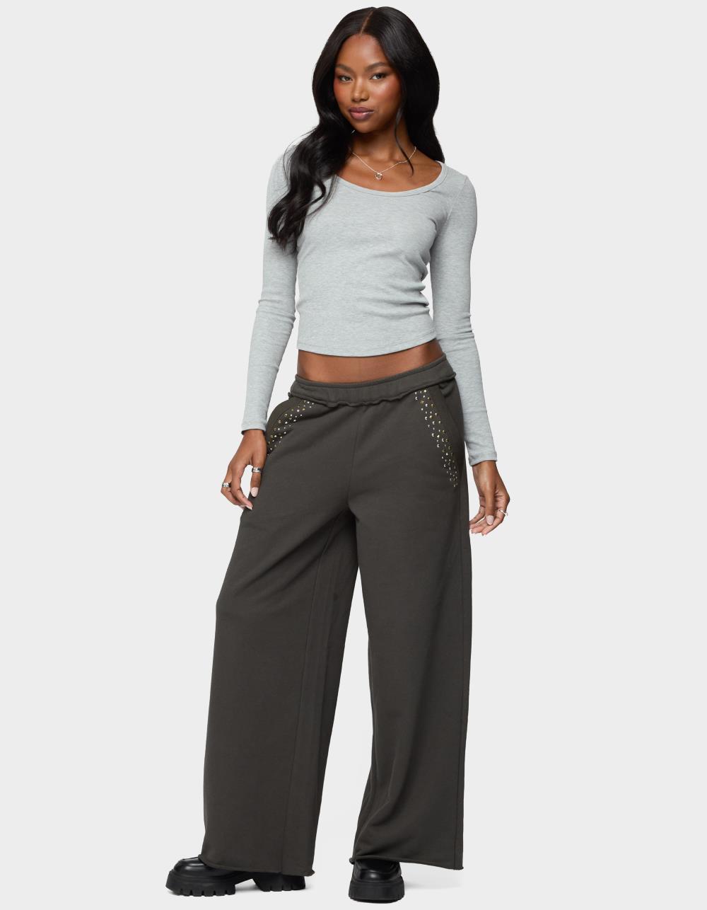 EDIKTED Wrenn Studded Wide Leg Sweatpants - GRAY