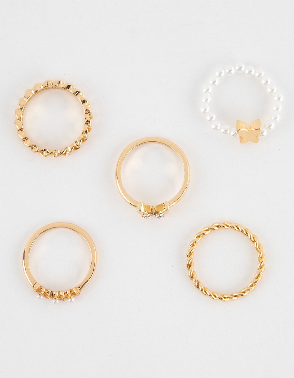 FULL TILT 5 Pack Butterfly Pearl Dainty Rings - GOLD
