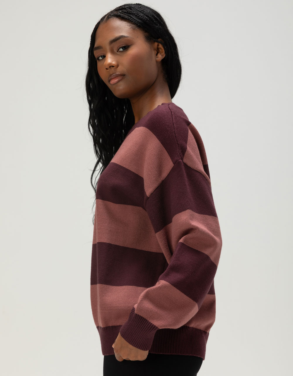 NECTAR CLOTHING Womens Stripe Sweater - BURGUNDY COMBO