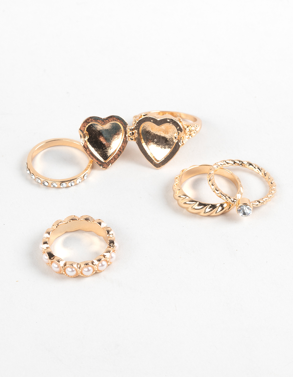 FULL TILT Heart/Rhinestone Ring Set - GOLD