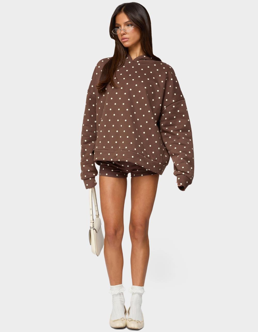EDIKTED Chelsie Polka Dot Hoodie - BROWN