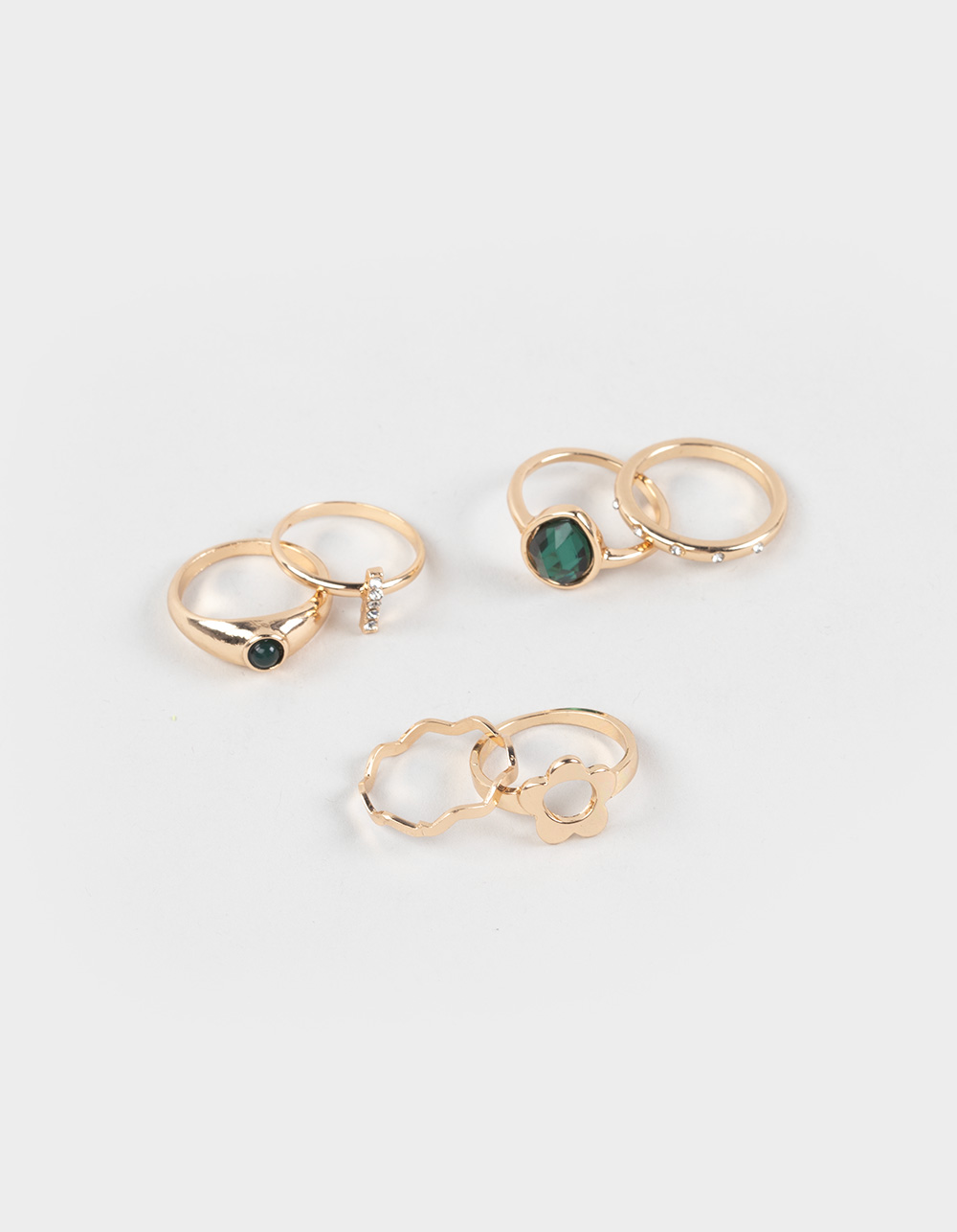 FULL TILT 5 Pack Flower/Stone Rings - GOLD