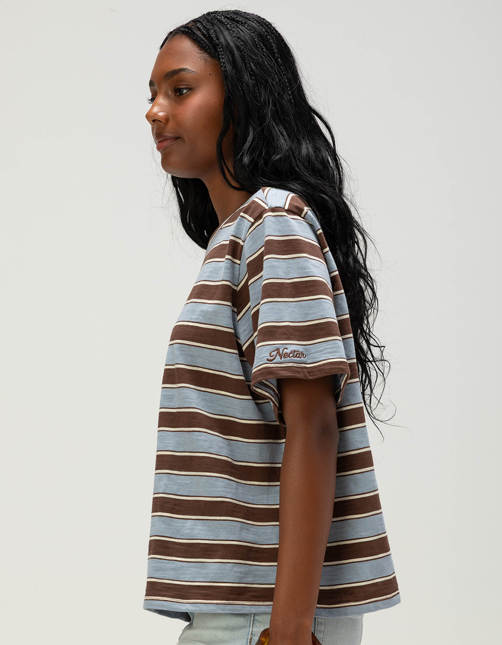 NECTAR CLOTHING Stripe Womens Oversized Tee - BLUE COMBO