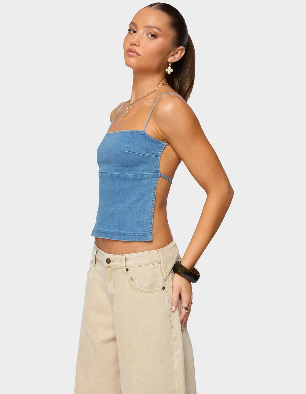 EDIKTED Conley Backless Denim Top - LIGHT BLUE