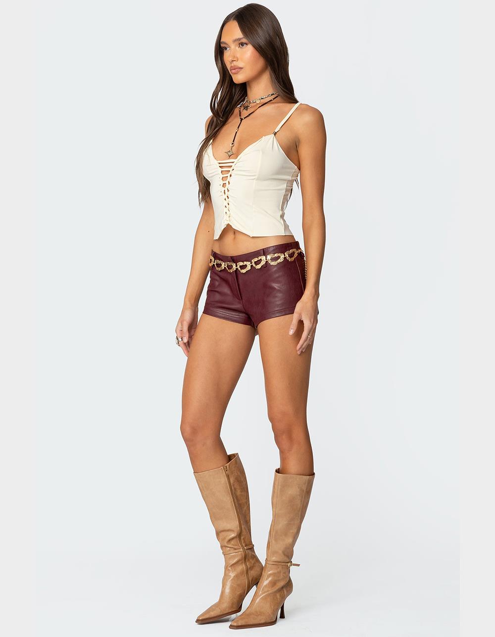 EDIKTED Interlocked V-Neck Tank Top - BEIGE