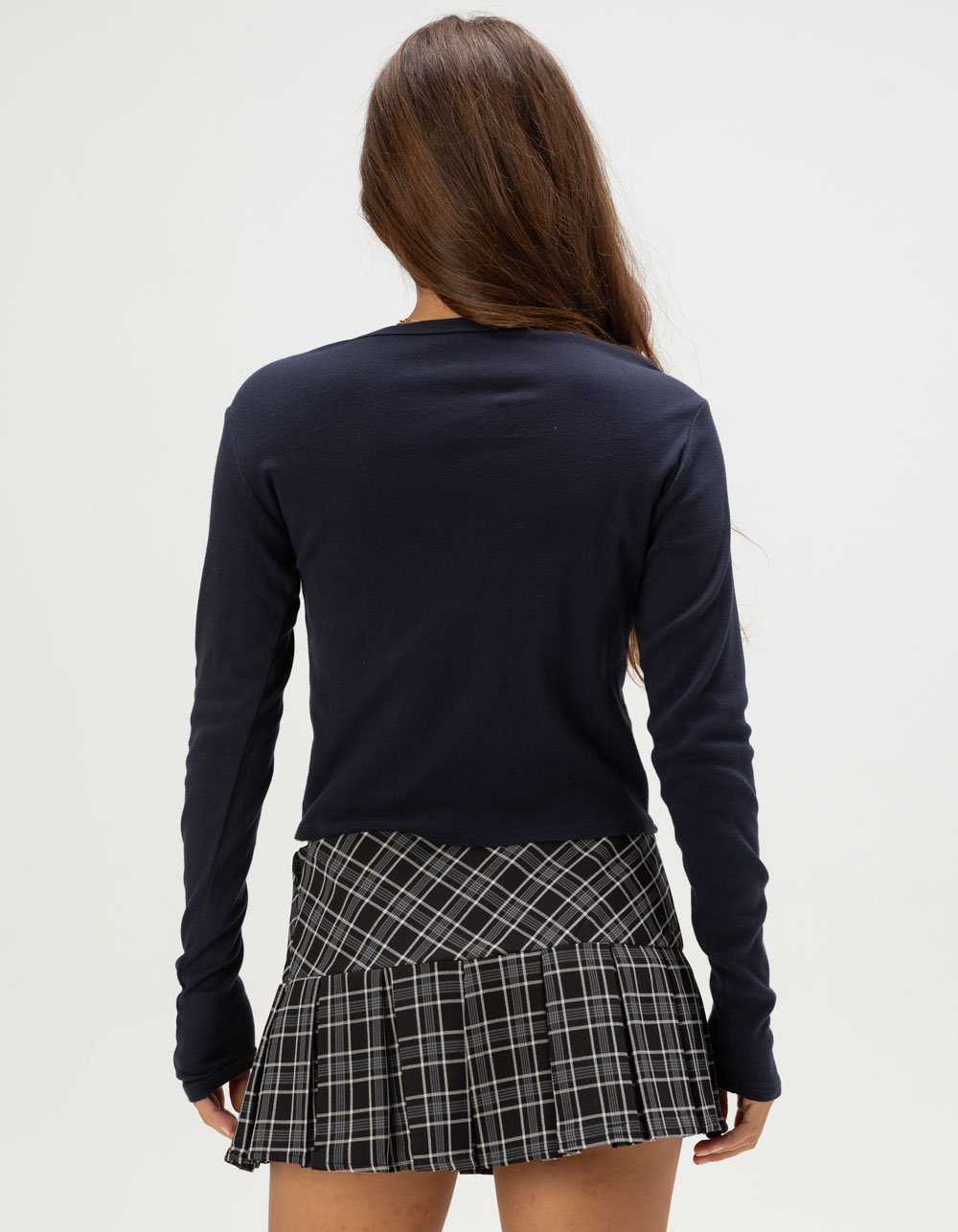 FULL TILT LA Photo Womens Long Sleeve Baby Tee - NAVY