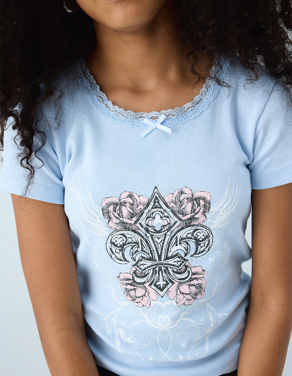 FULL TILT Fleur De Lis Girls Tee - LIGHT BLUE