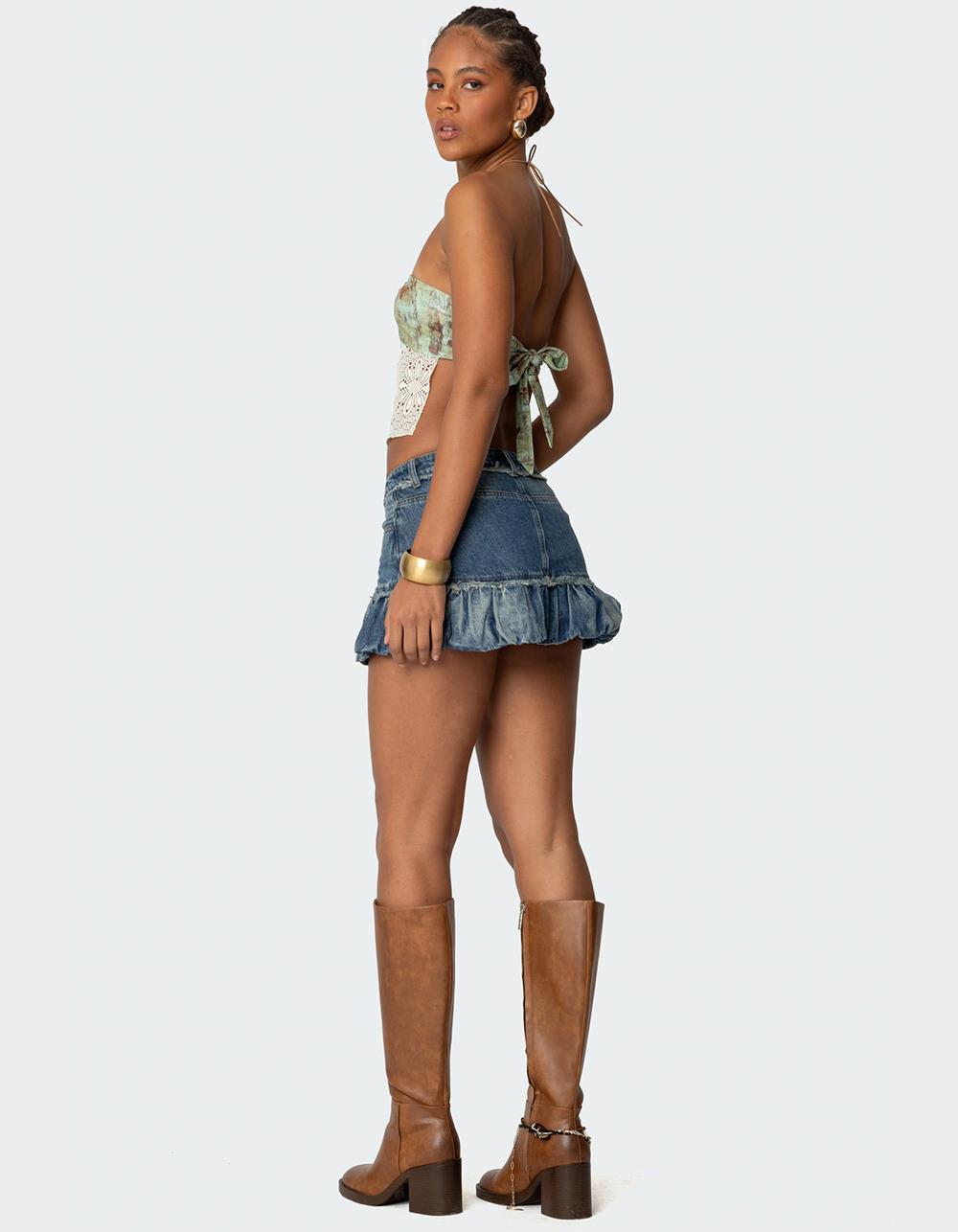 EDIKTED Bubble Hem Denim Mini Skirt - BLUE