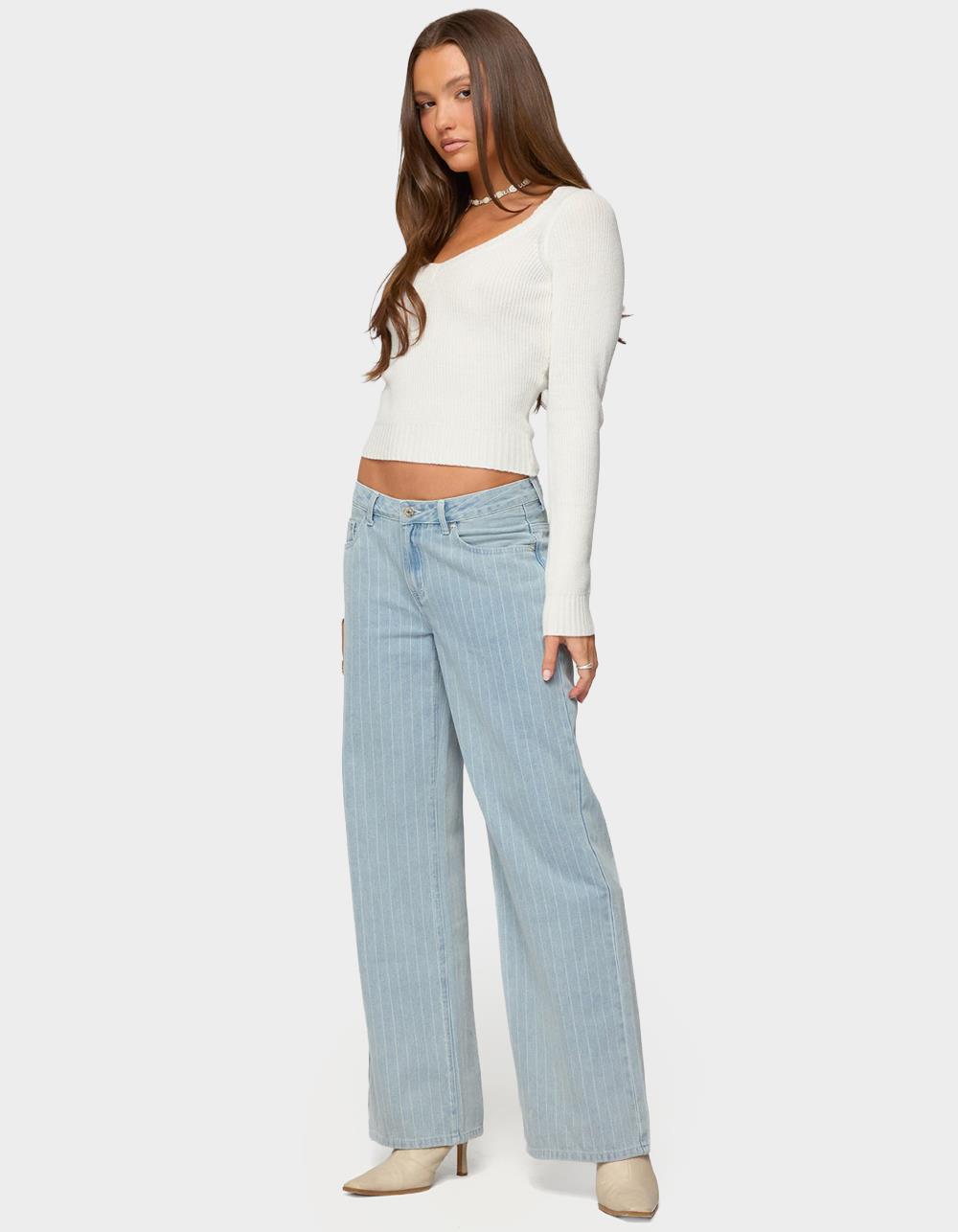 EDIKTED Maliah Ribbed Knit V-Neck Top - WHITE