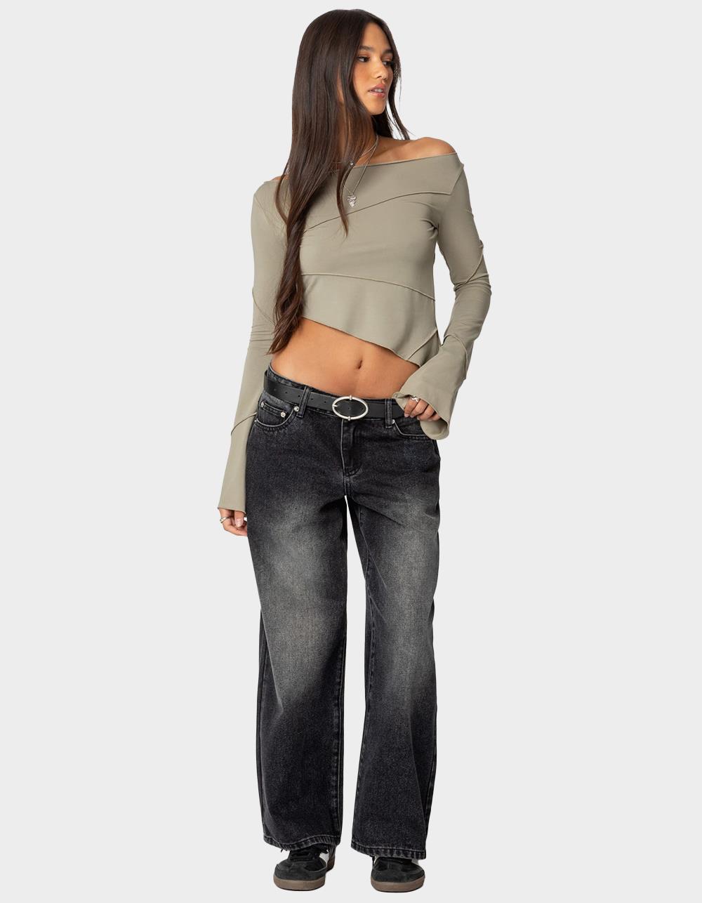 EDIKTED Maura Boat Neck Asymmetric Top - GREEN