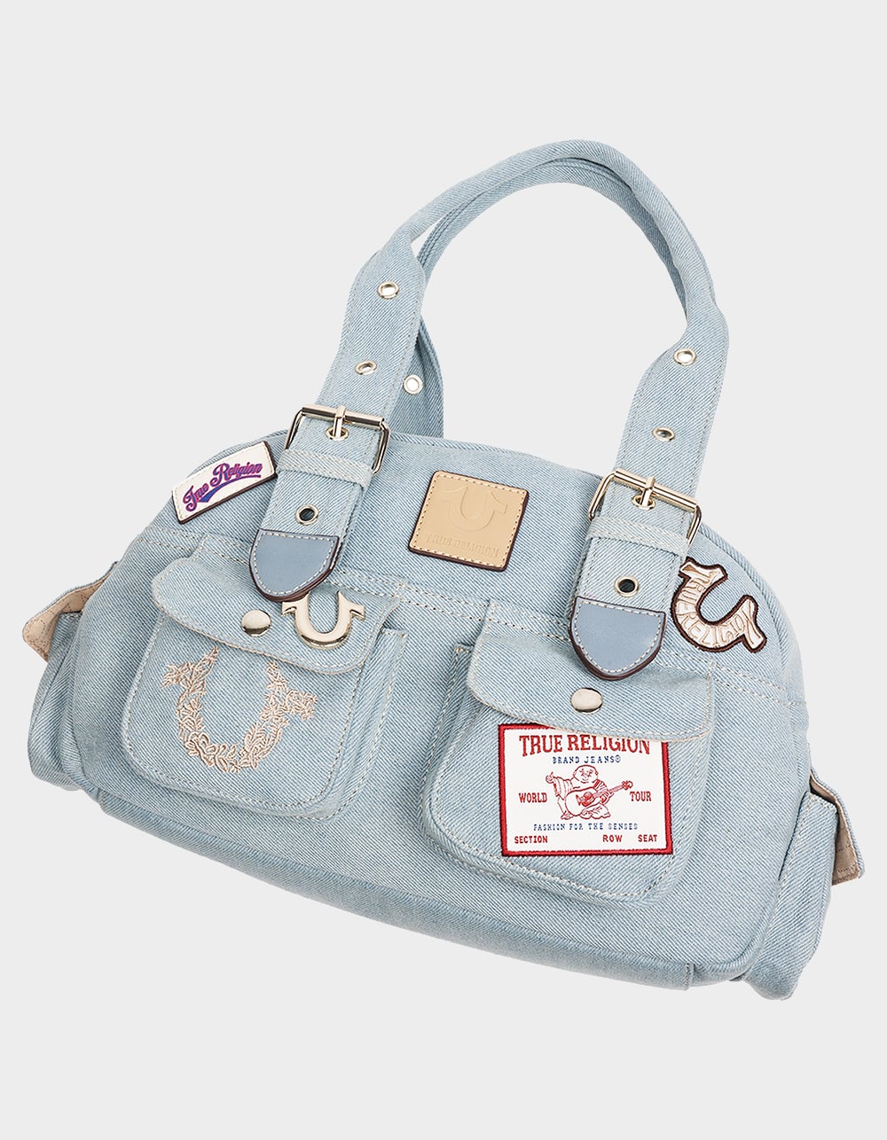 TRUE RELIGION Multi-Patch Denim Satchel Bag - DENIM