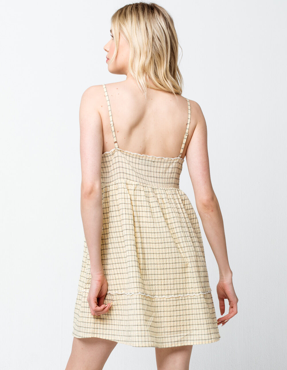 VERY J Plaid Scallop Yellow Babydoll Dress YELLOW Tillys