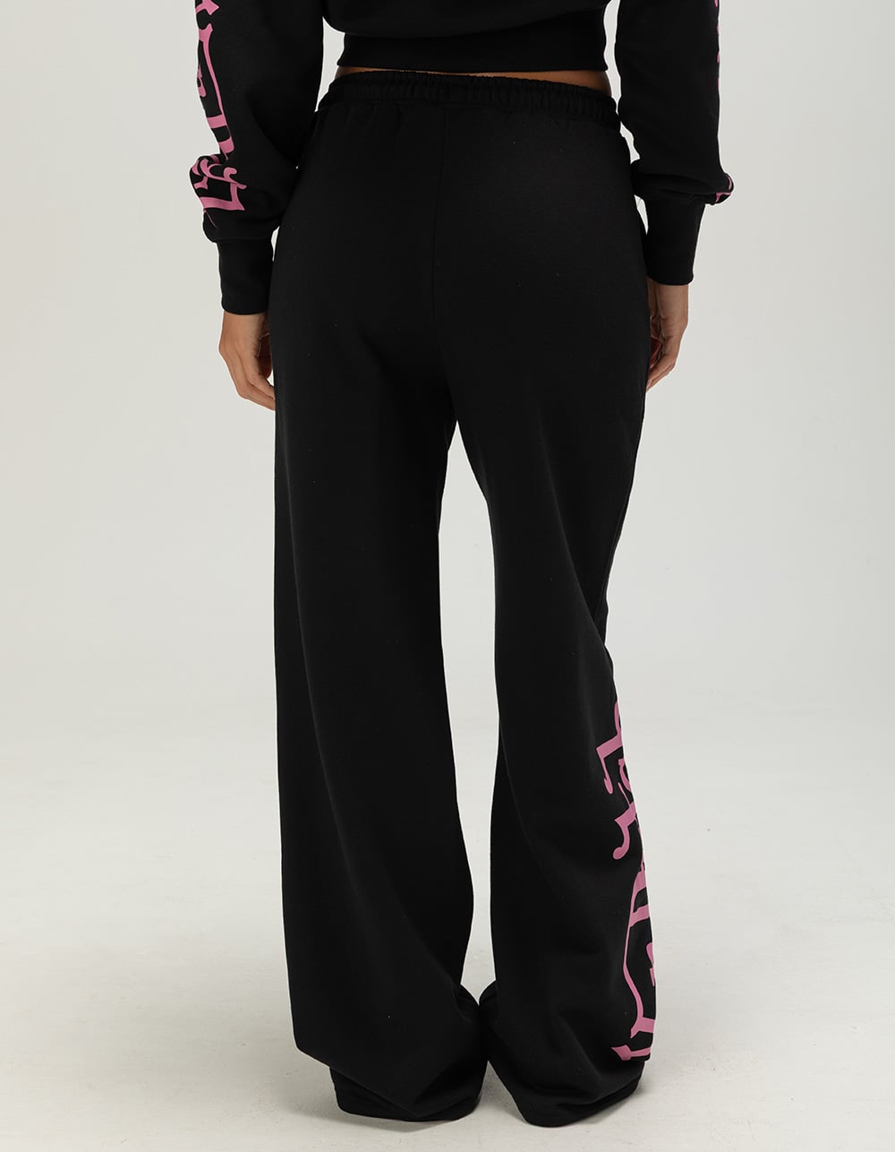 VON DUTCH Womens Wide Leg Sweatpants - BLACK