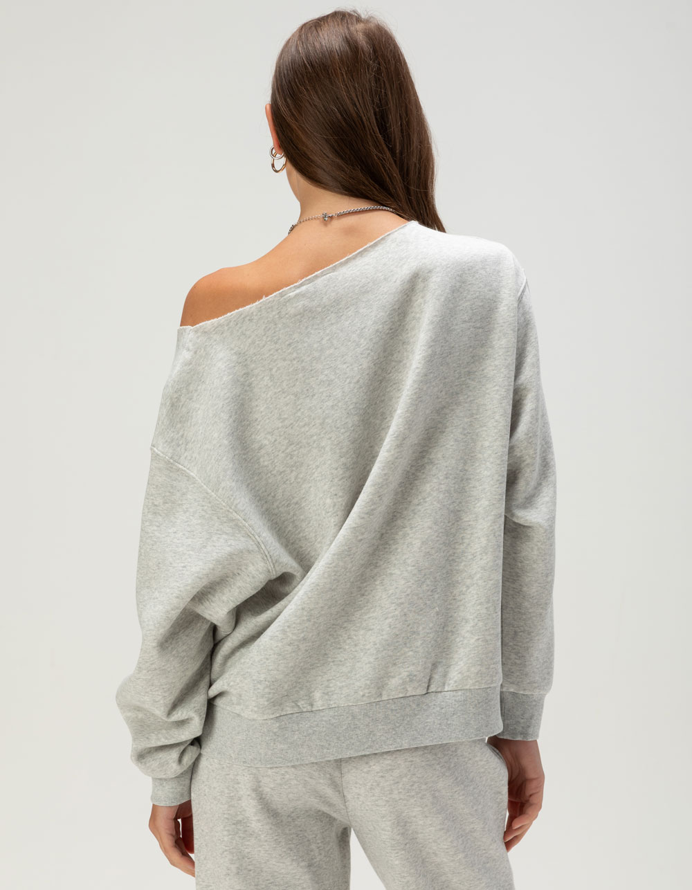 ROXY Wave Break Womens Off The Shoulder Sweatshirt - HEATHER GRAY