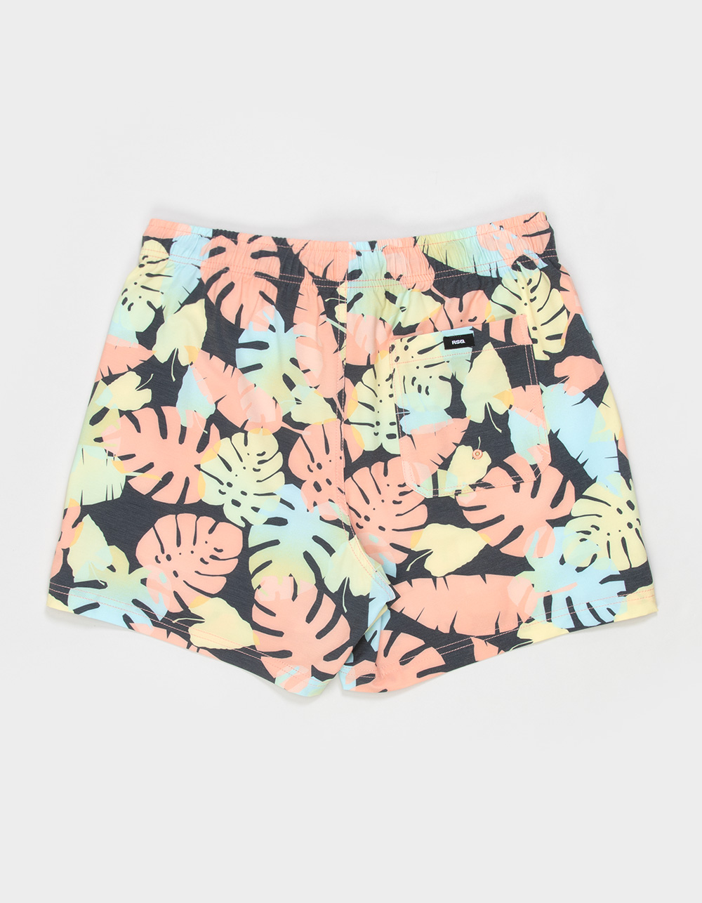 RSQ Mens Pastel Tropical Leaves 5" Swim Shorts - BLK/MULTI