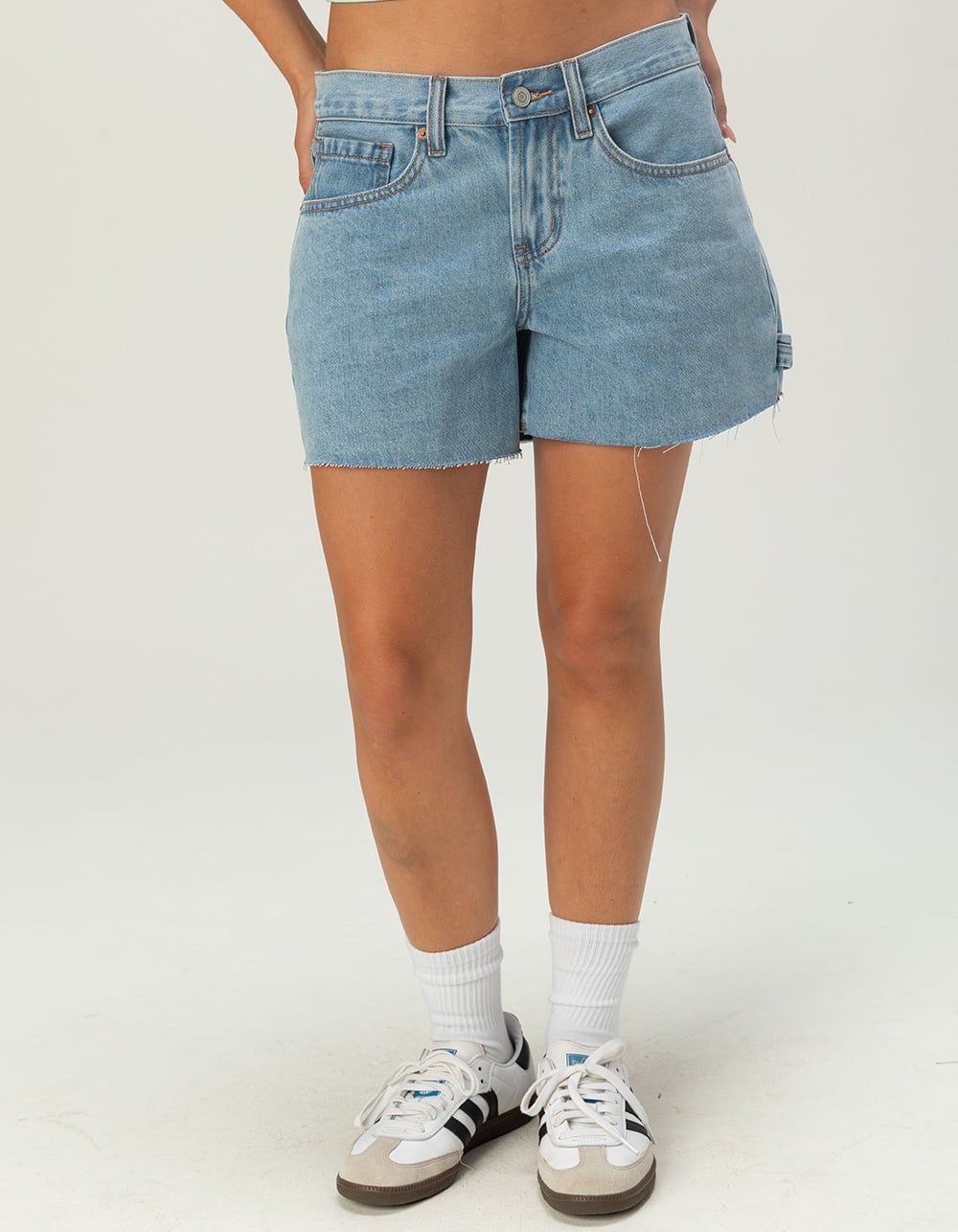 RSQ Womens Low Rise Baggy Carpenter Shorts - LIGHT WASH