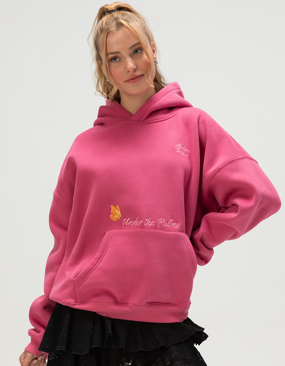 MALIBU SKYYE Under The Palms Embroidered Womens Hoodie - PINK