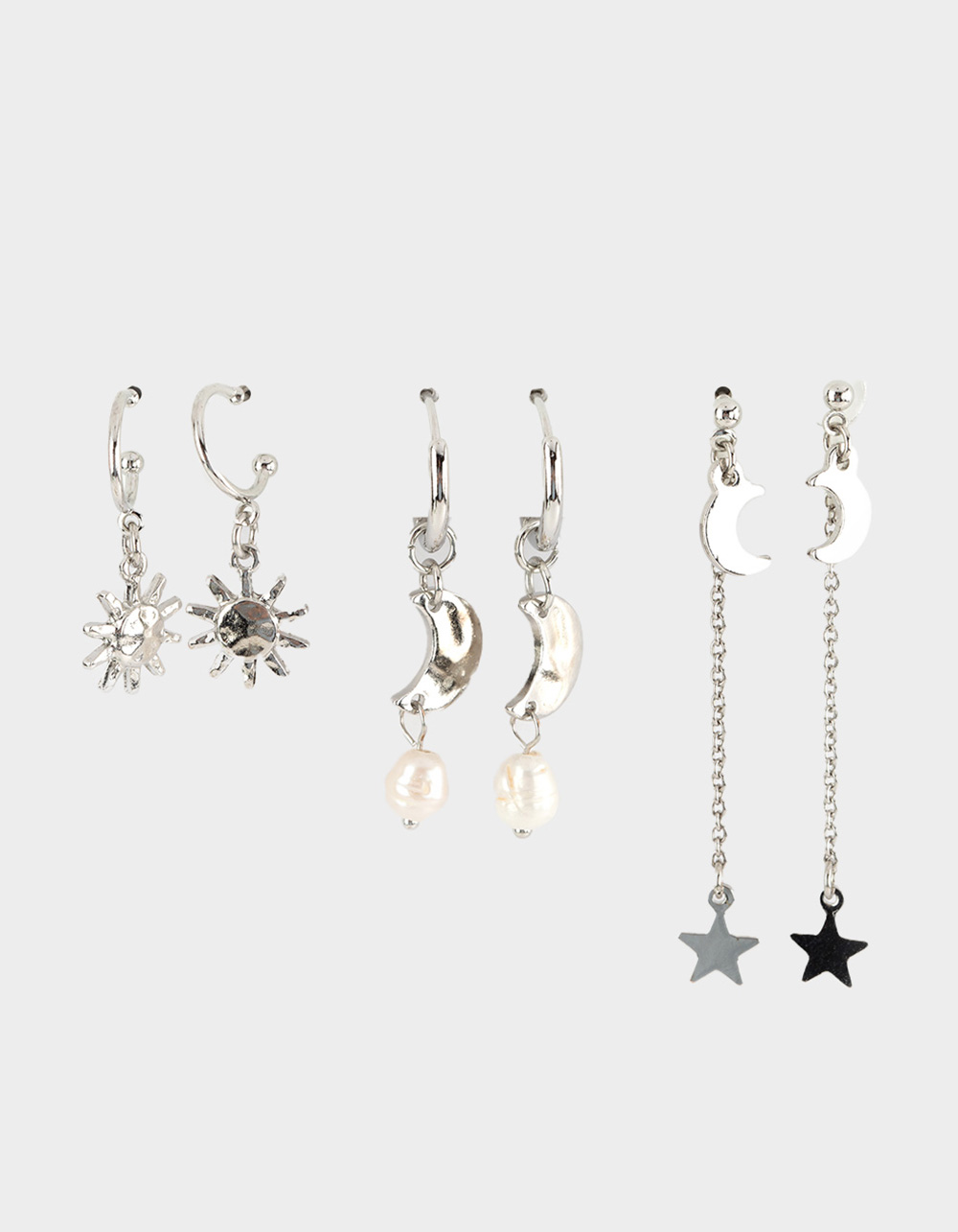 FULL TILT 3 Pack Star/Sun/Pearl Earrings - SILVER