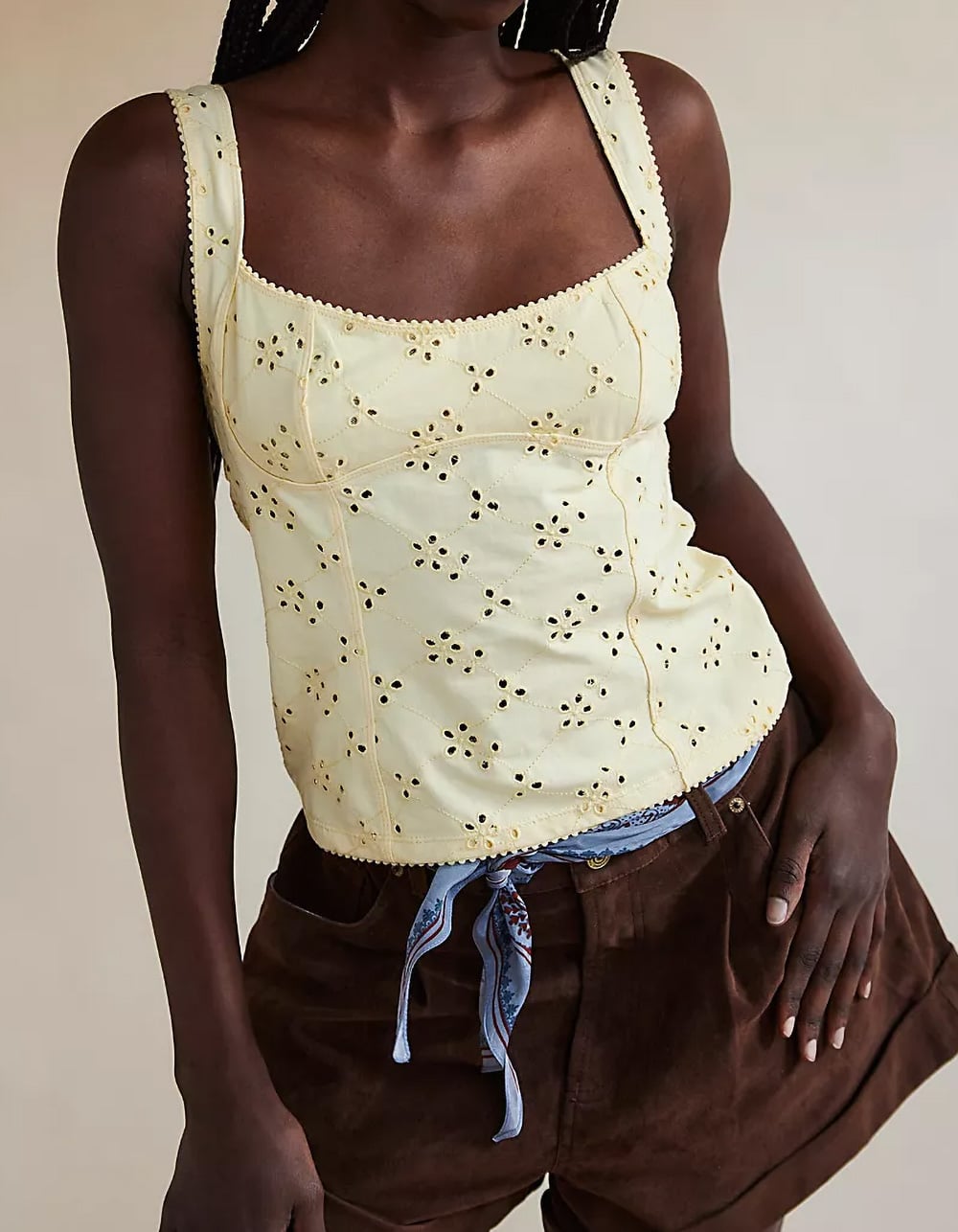 FREE PEOPLE Full Bloom Womens Eyelet Cami - YELLOW