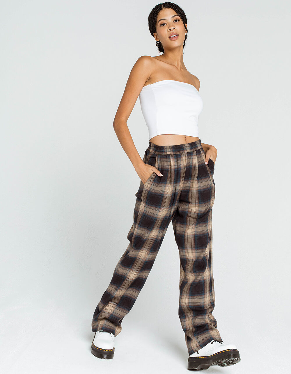 OBEY Ava Plaid Womens Pants - BROWN/NAVY | Tillys