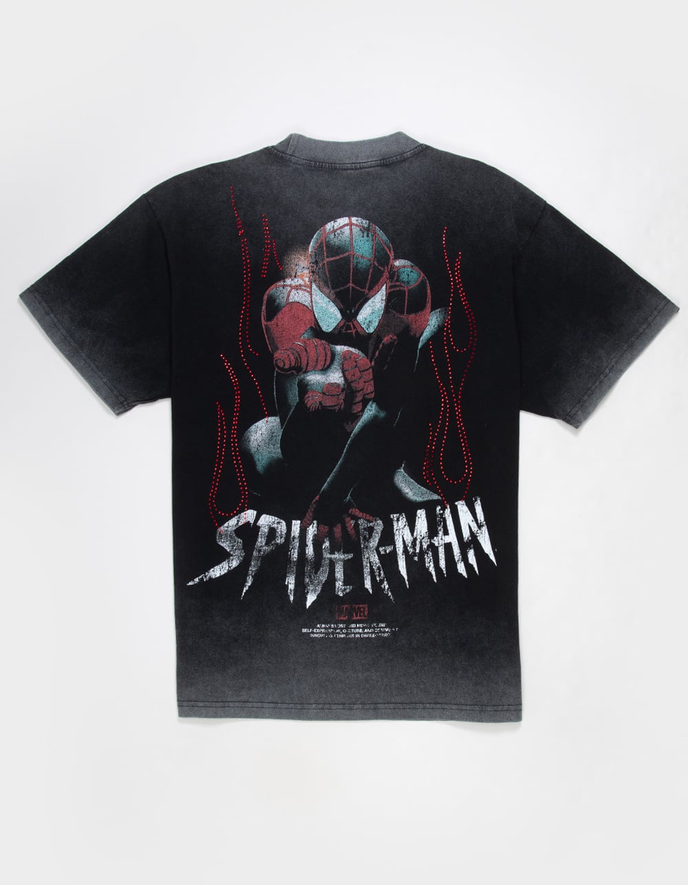CVLA x Marvel Spider-Man Flames Mens Boxy Tee - WASHED BLACK