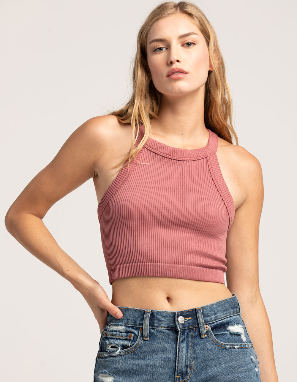 TILLYS Seamless High Neck Womens Tank Top ROSE Tillys