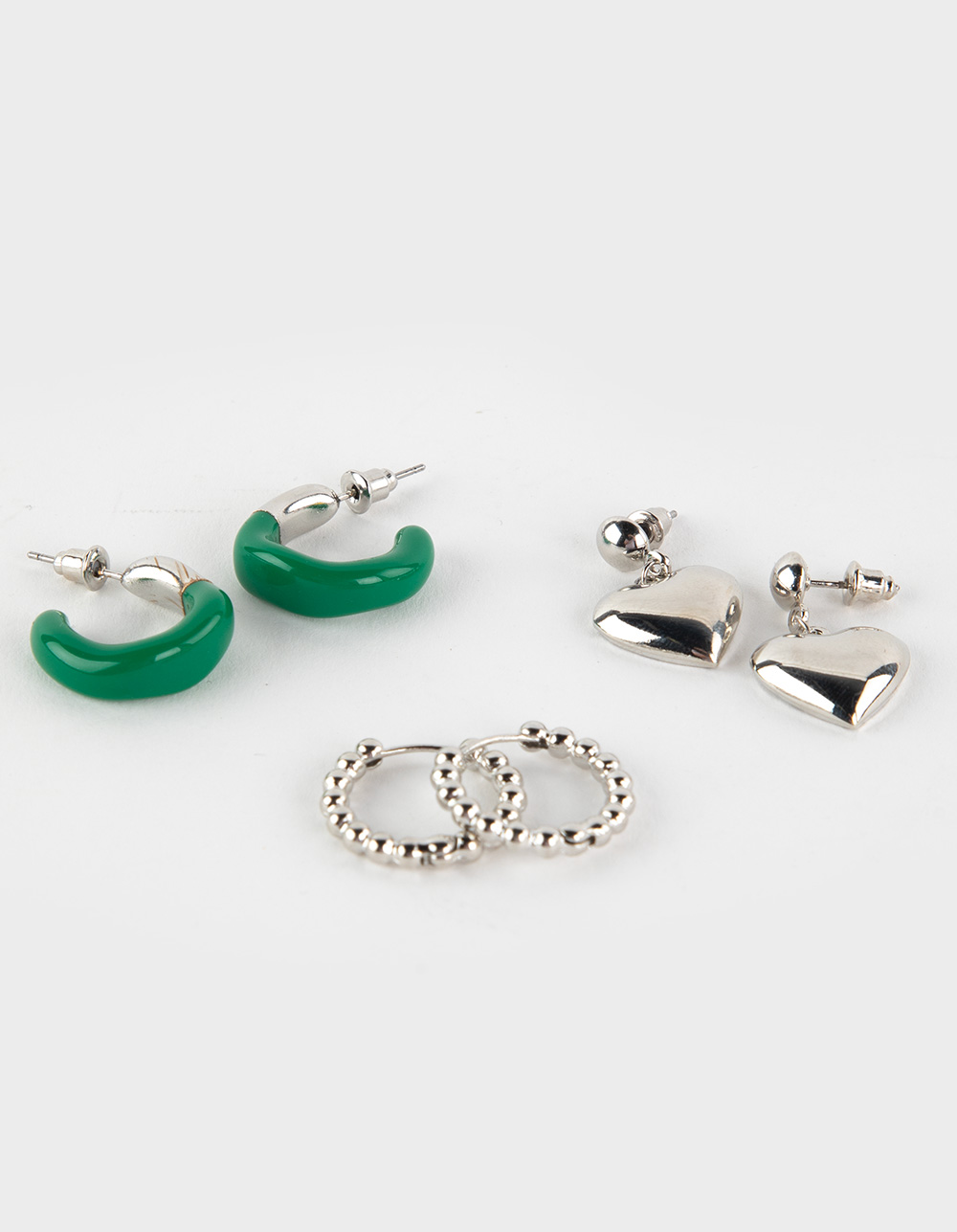 FULL TILT 3 Pack Hoop Heart Earring Set - SILVER