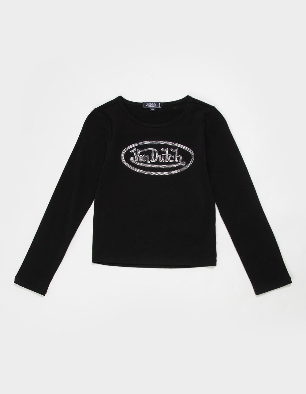 VON DUTCH Rhinestone Girls Long Sleeve Top - BLACK