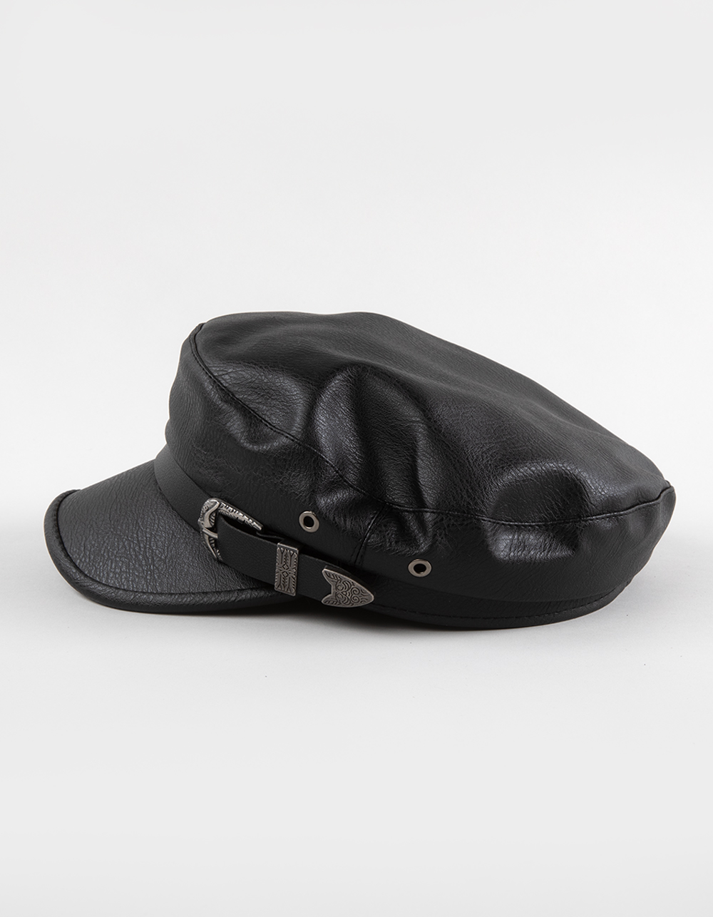 Phoenix Faux Leather Womens Fiddler Cap - BLACK