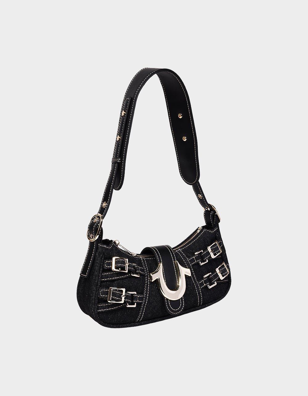 TRUE RELIGION Multi-Strap Denim Shoulder Bag - BLACK