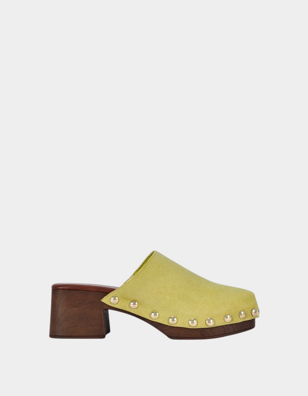 AZALEA WANG Walinda Genuine Suede Studded Womens Clogs - CITRON