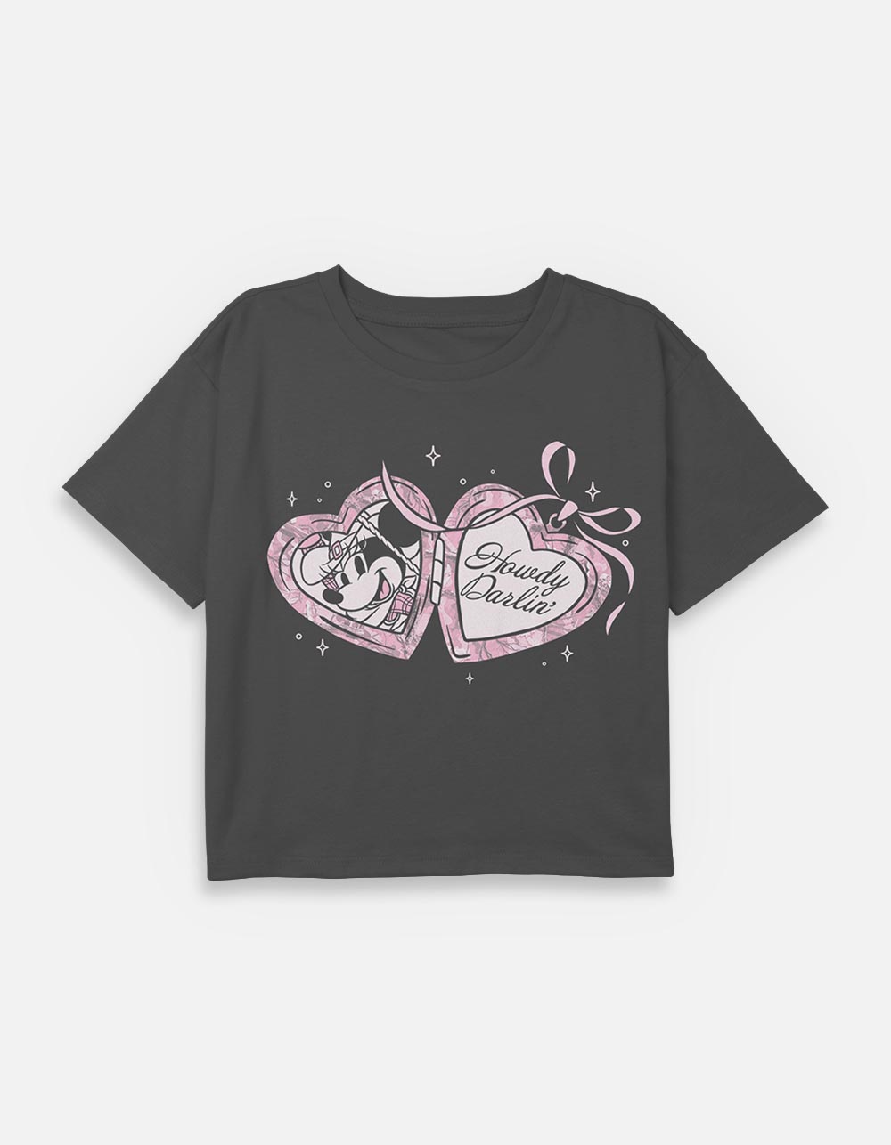 DISNEY Cowgirl Minnie Locket Girls Crop Tee - CHARCOAL
