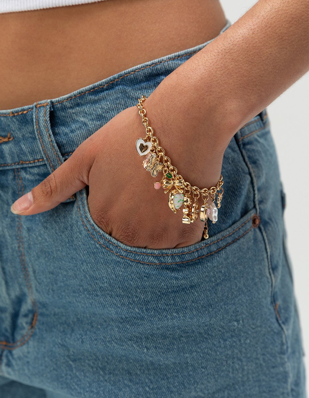 FULL TILT Heart/Teddy/Butterfly Charm Bracelet - GOLD