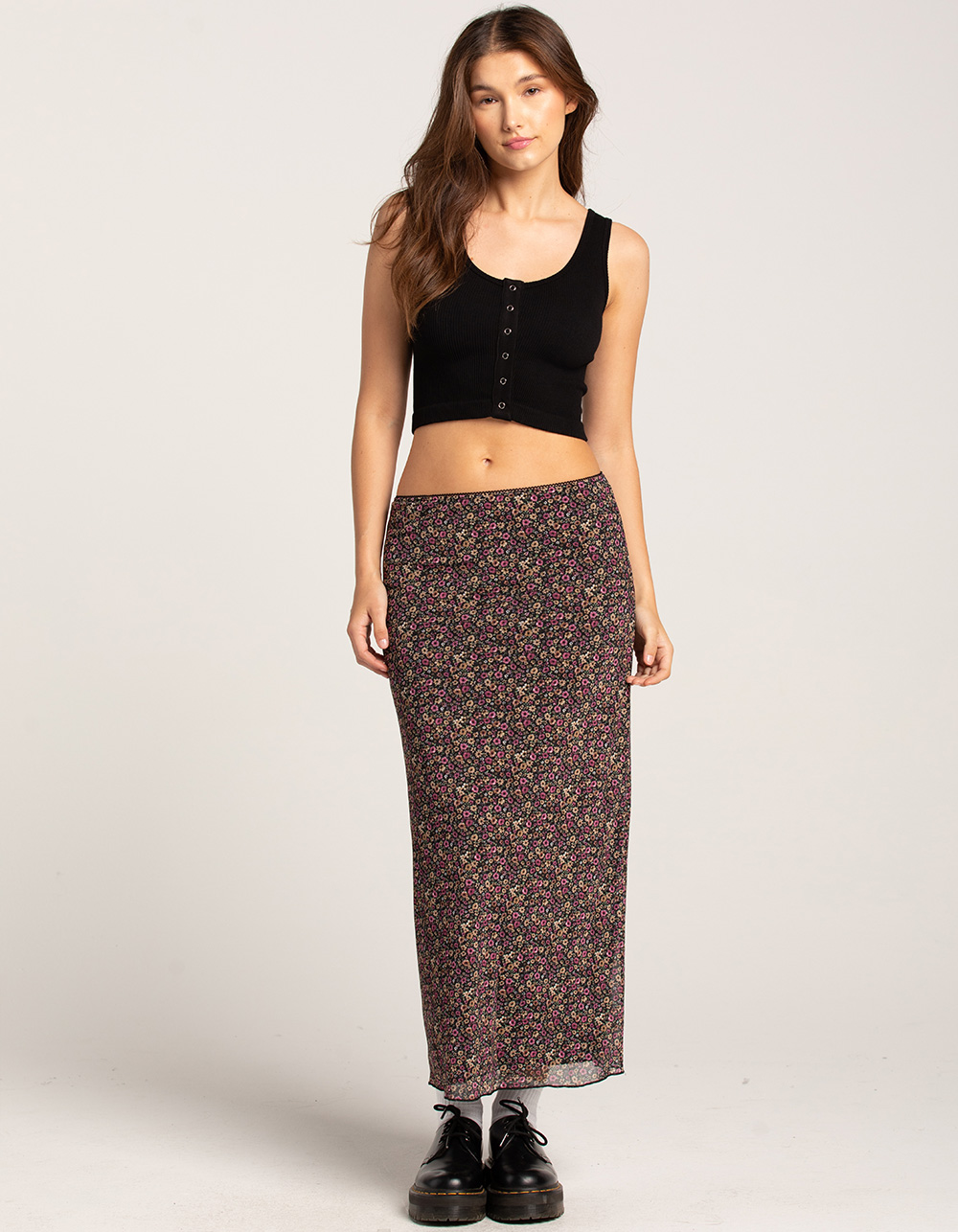 RSQ Womens Low Rise Mesh Maxi Skirt - BLACK COMBO