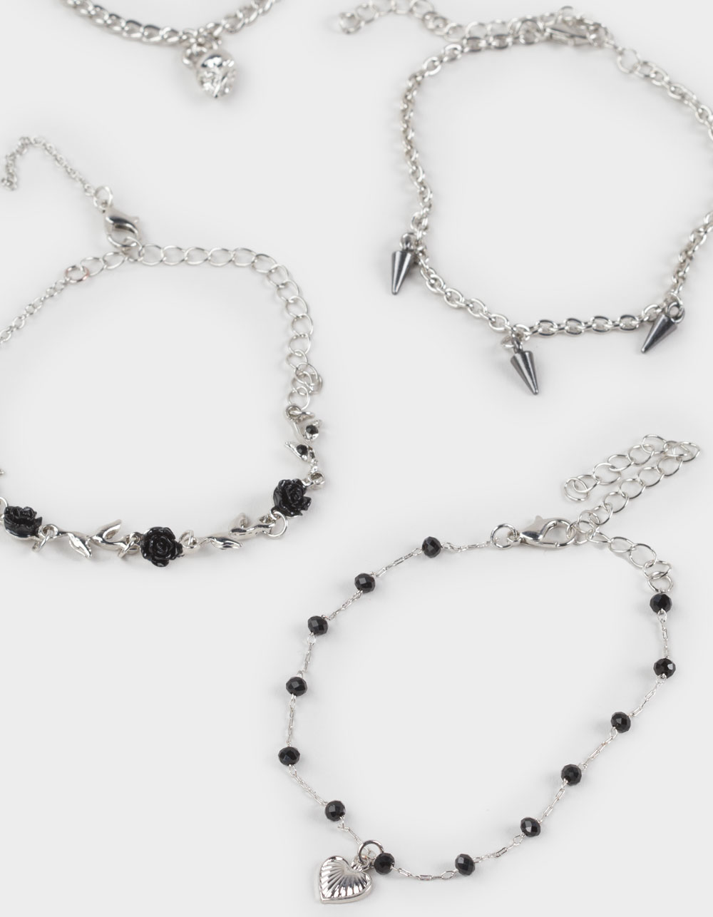 FULL TILT 5 Pack Skull/Spike/Rose Bracelets - SILVER