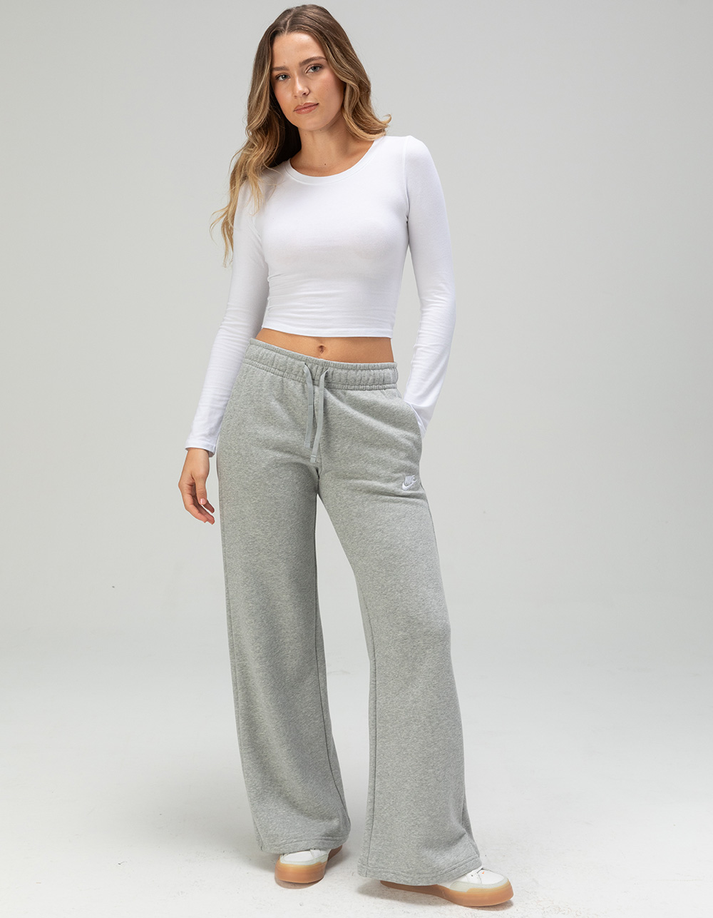 NIKE Sportswear Club Fleece Womens Wide Leg Pants - HEATHER GRAY