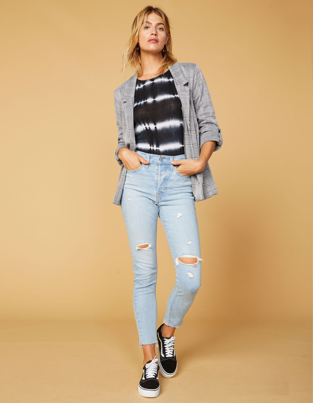 LEVI'S Wedgie High Rise Light Indigo Womens Skinny Ripped Jeans - LIGHT INDIGO