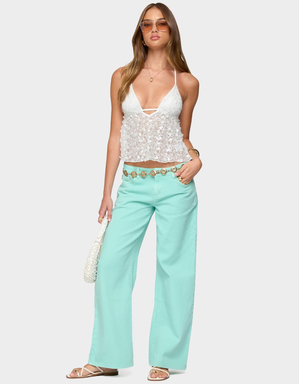 EDIKTED Meela Sequin Net Halter Top - WHITE