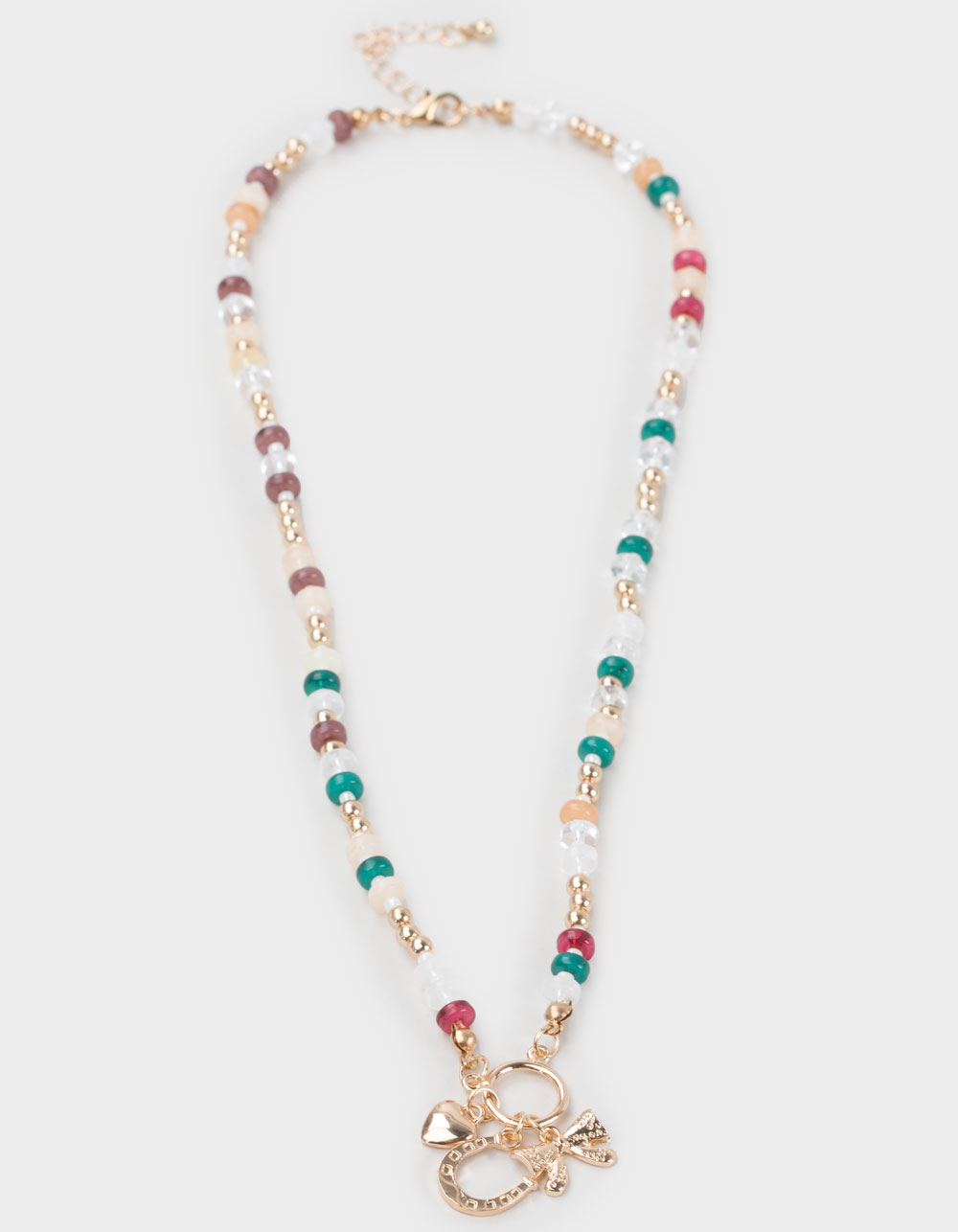 FULL TILT Beaded Bow/Horseshoe Charm Necklace - MULTI