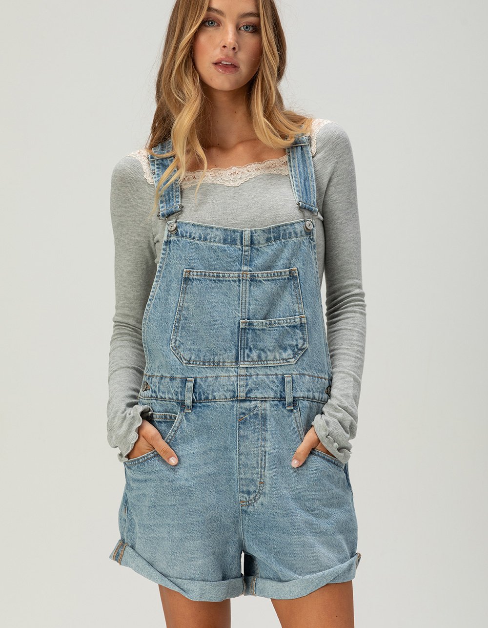 FREE PEOPLE Ziggy Womens Shortalls - LIGHT WASH