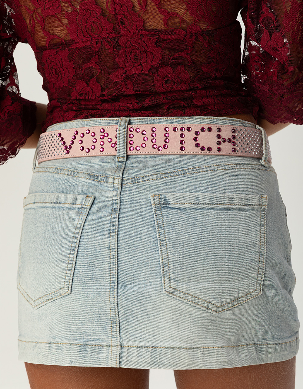 VON DUTCH Logo Rhinestones Womens 35mm Belt - PINK