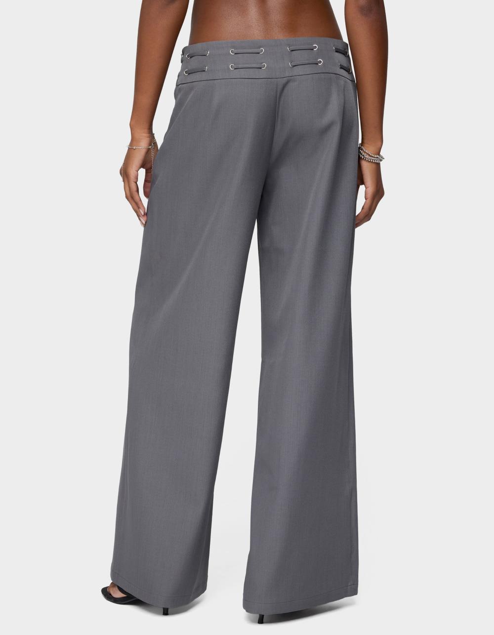 EDIKTED Willard Baggy Lace Up Belt Pants - GRAY