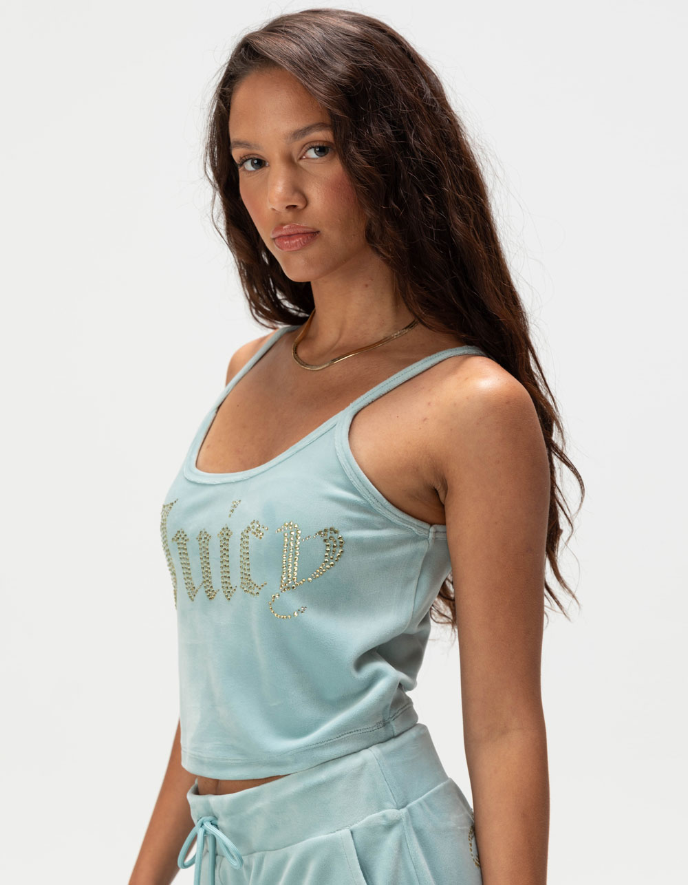 JUICY COUTURE Big Bling Velour Womens Tank Top - TURQUOISE