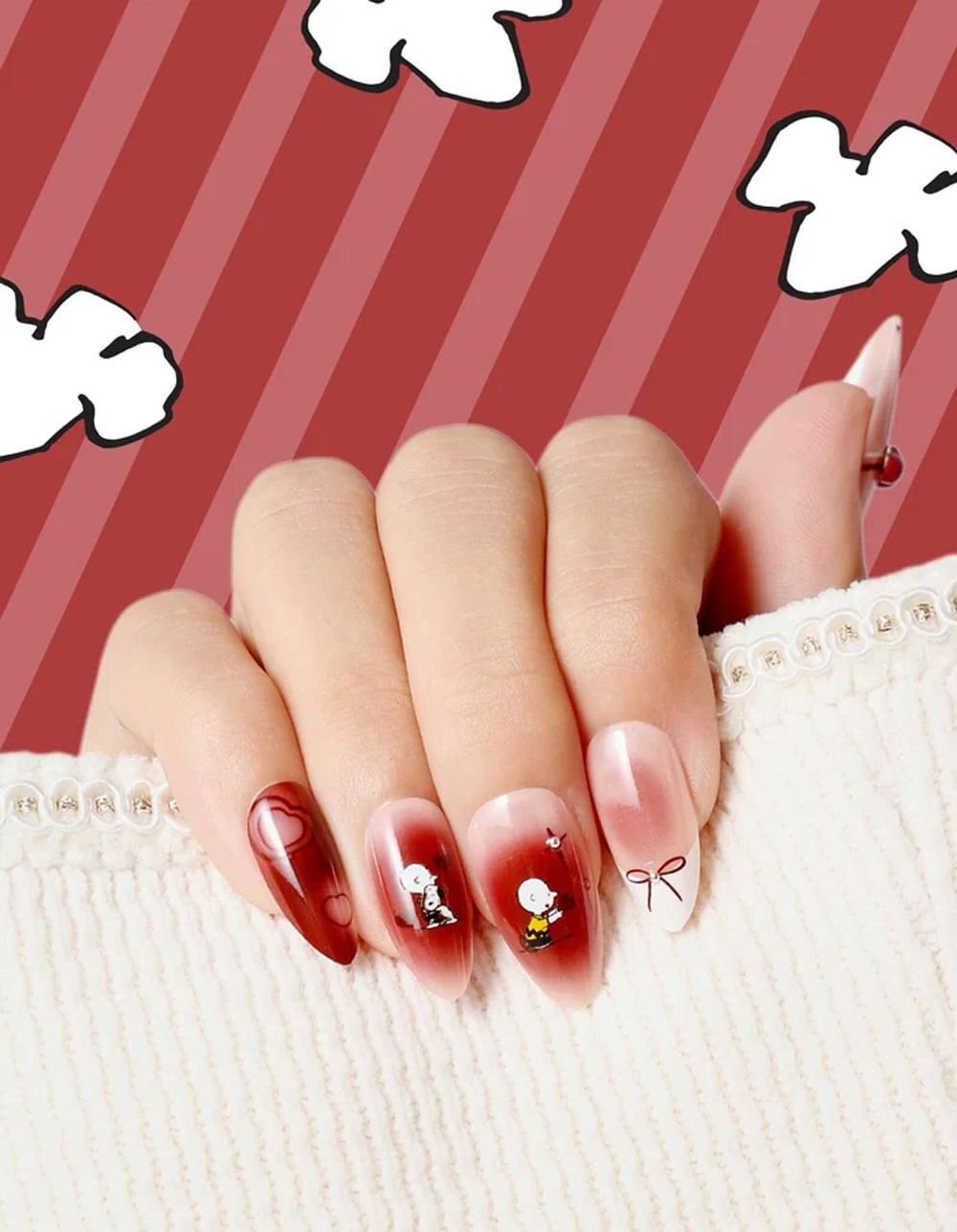 NEVER HAVE I EVER Hearts Of Snoopy Press-On Nails - RED