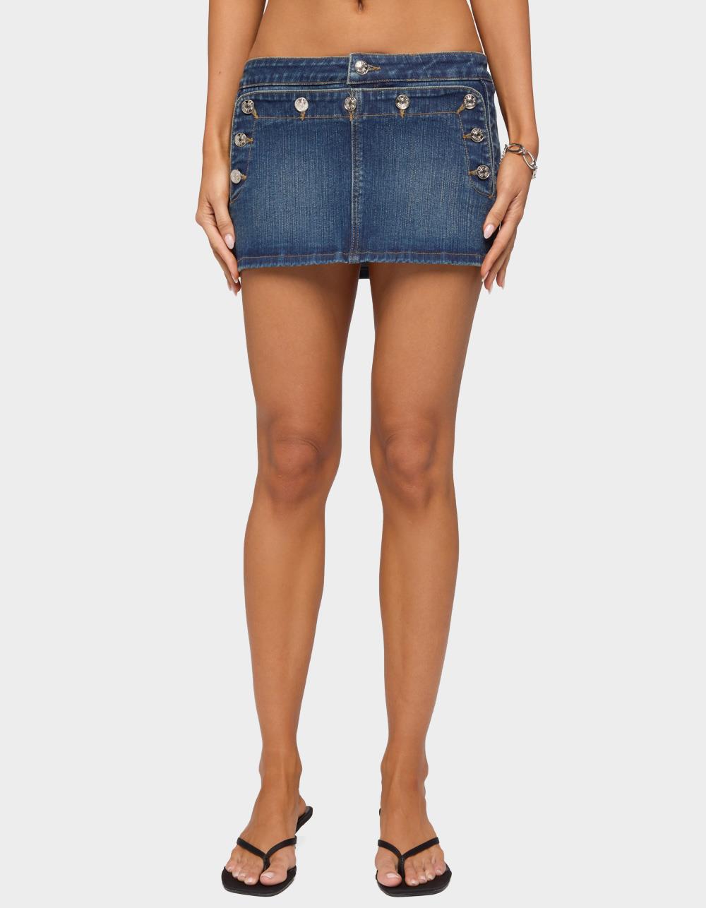 EDIKTED Fridie Buttoned Denim Mini Skort - LIGHT BLUE