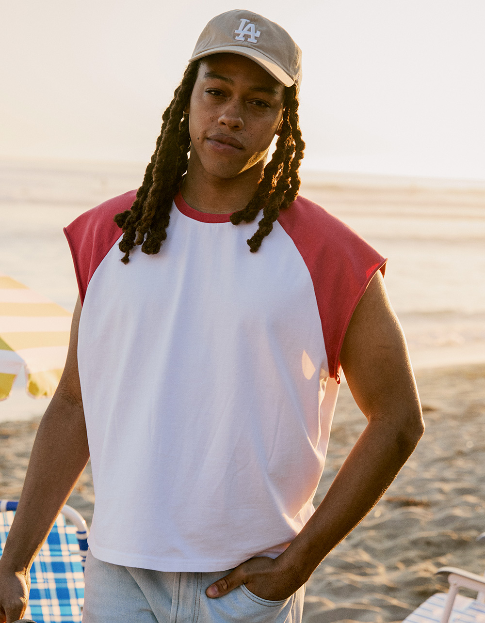 RSQ Mens Cropped Raglan Muscle Tee - RED