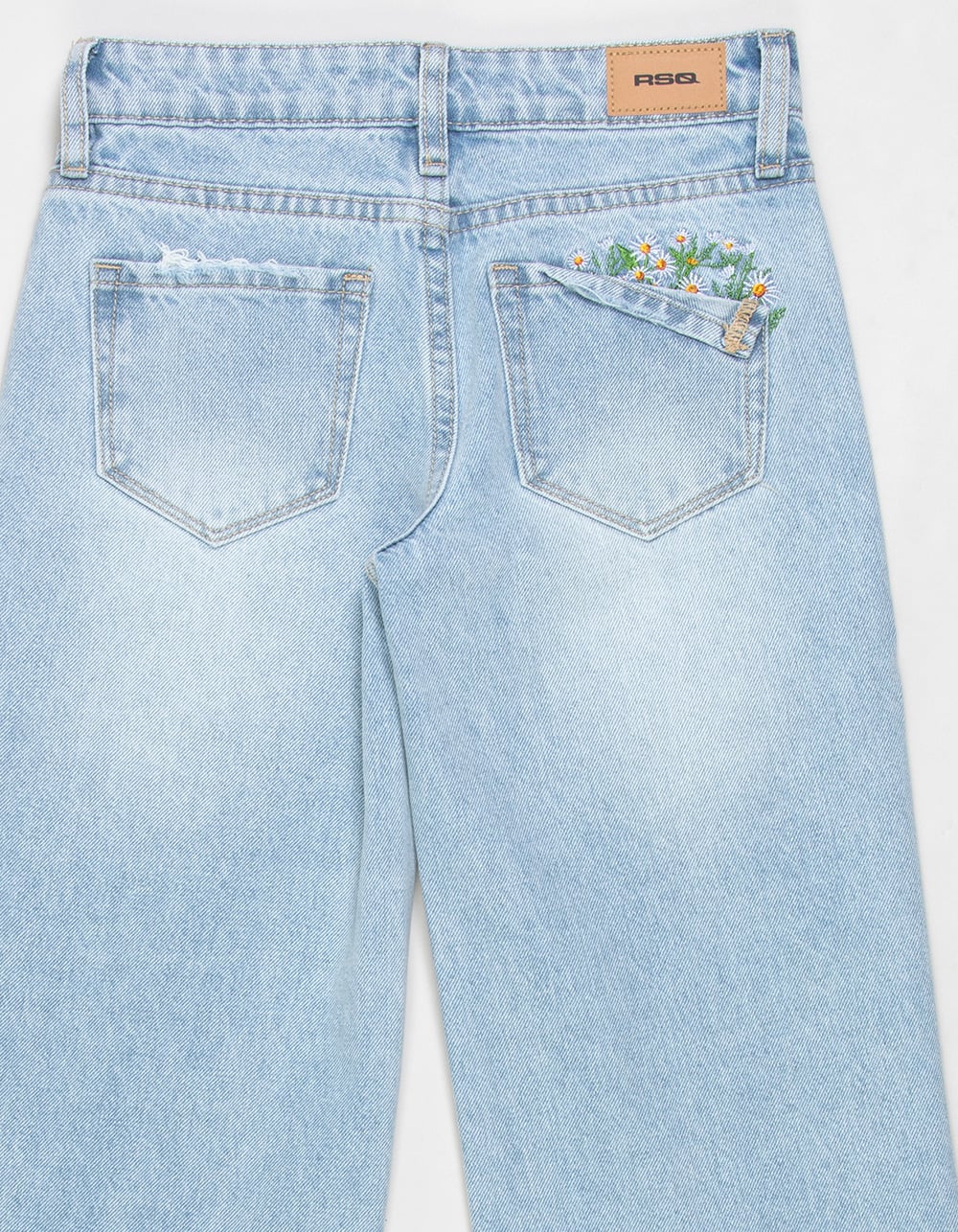 RSQ Girls Low Rise Floral Embroidered Wide Leg Jeans - LIGHT WASH