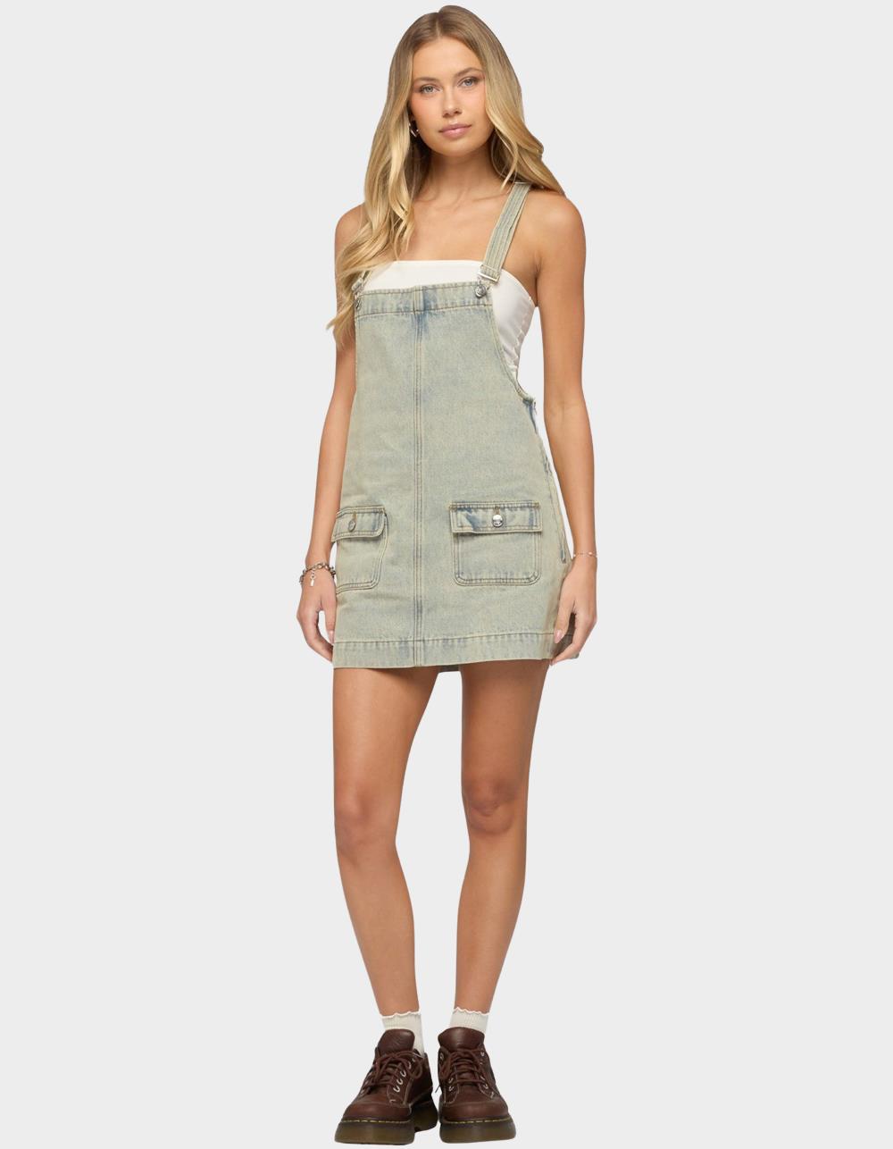 tillys denim dress Edikted Overall Denim Mini Dress - Blue