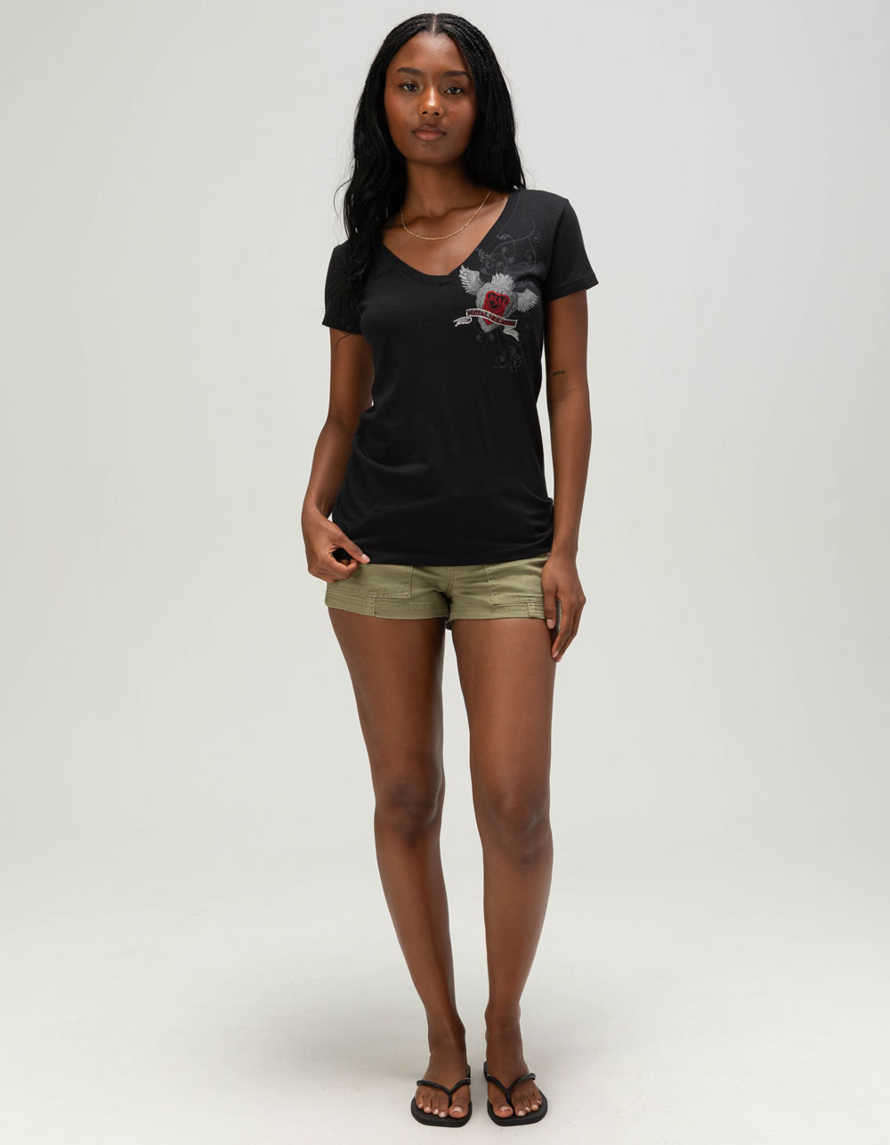METAL MULISHA Domination Rhinestone Womens Fitted Tee - BLACK
